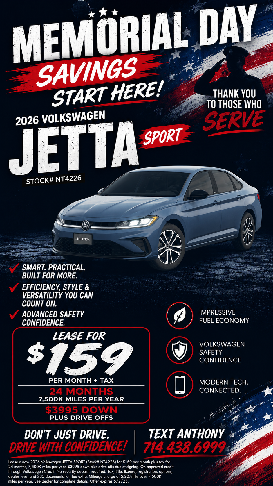 2026 Volkswagen Jetta Sport Memorial Day Lease Special